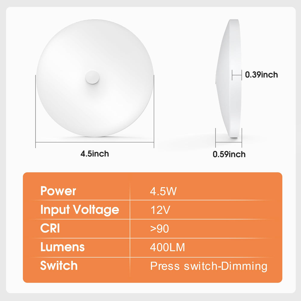 GZV RV interior light with dimming control allows tailored brightness levels.
