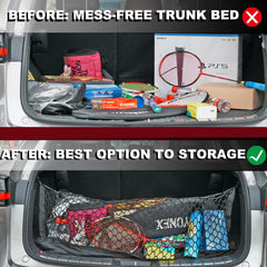 Hacyikee double-layer mesh expands storage while keeping items fixed during transit.