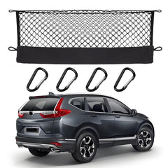 Hacyikee envelope-style cargo net keeps Honda CR-V trunk organized on trips.