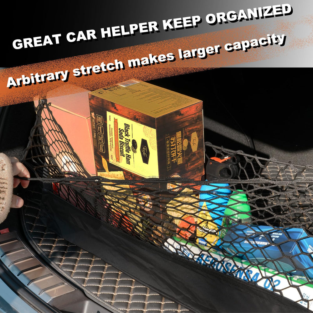 Hacyikee cargo net with upgraded leak-proof bottom secures items during travel