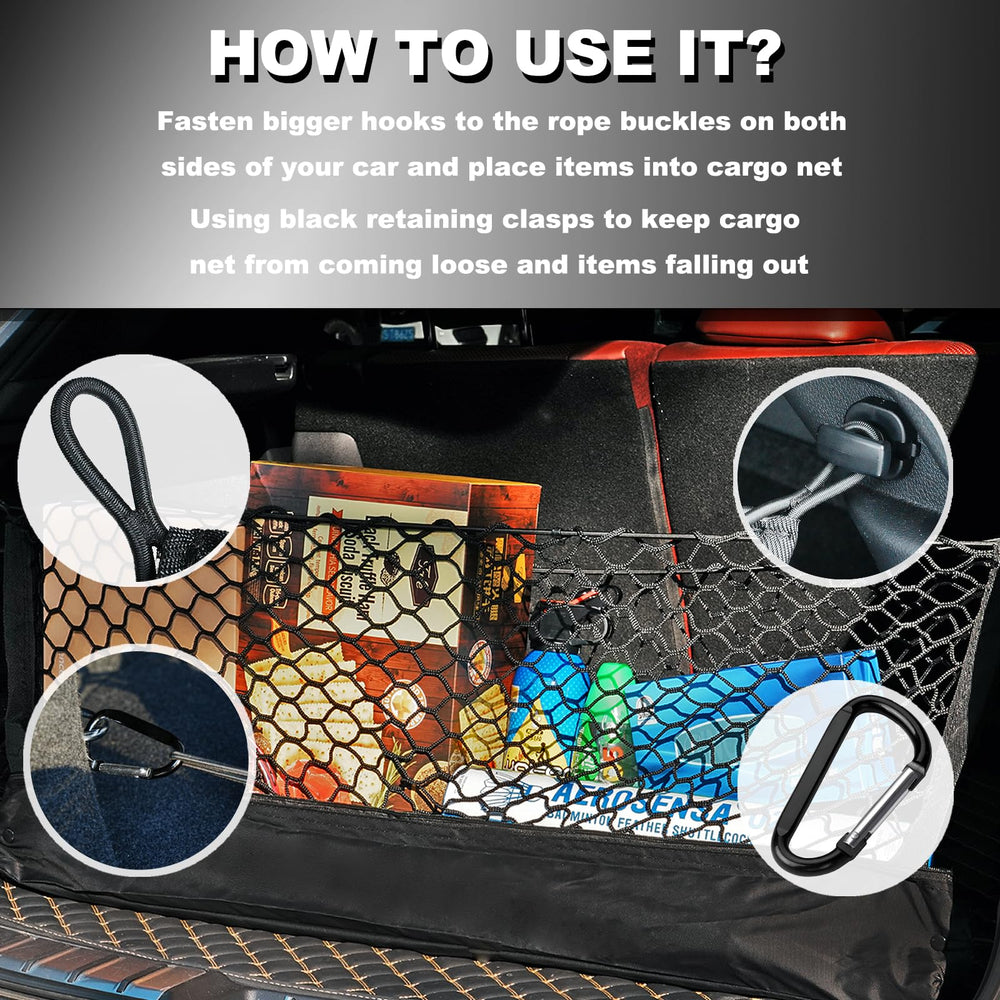 Hacyikee cargo net offers two-use setup for flexible organization.