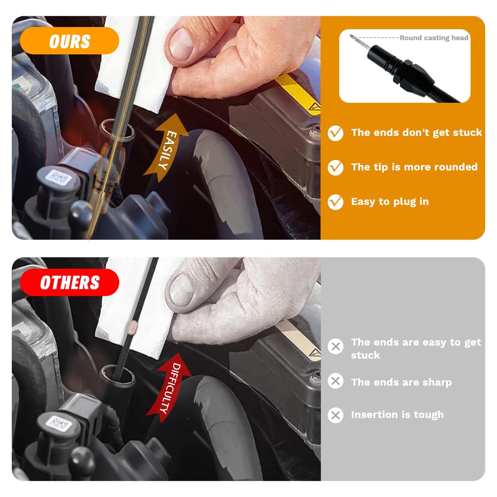 HAHAHA TH350/TH400 dipstick features a clear scale for accurate oil levels.
