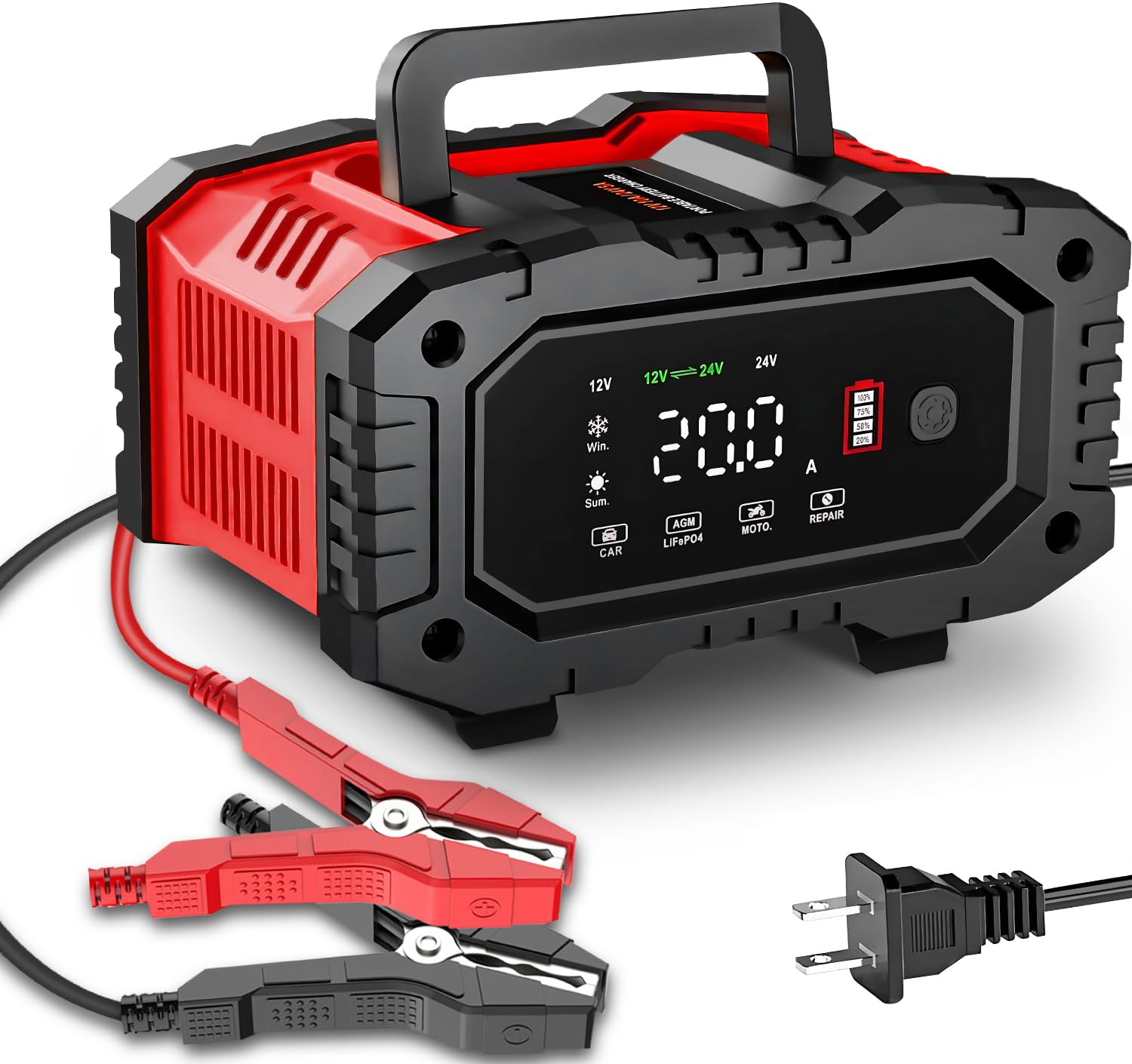 Haibro 20A charger LCD display showing charging status for informed monitoring