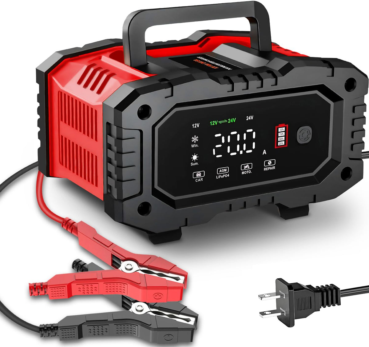 Haibro 20A charger LCD display showing charging status for informed monitoring