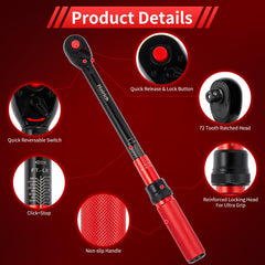 Hairich close-up of 72-tooth ratchet head and quick-release for precise socket changes
