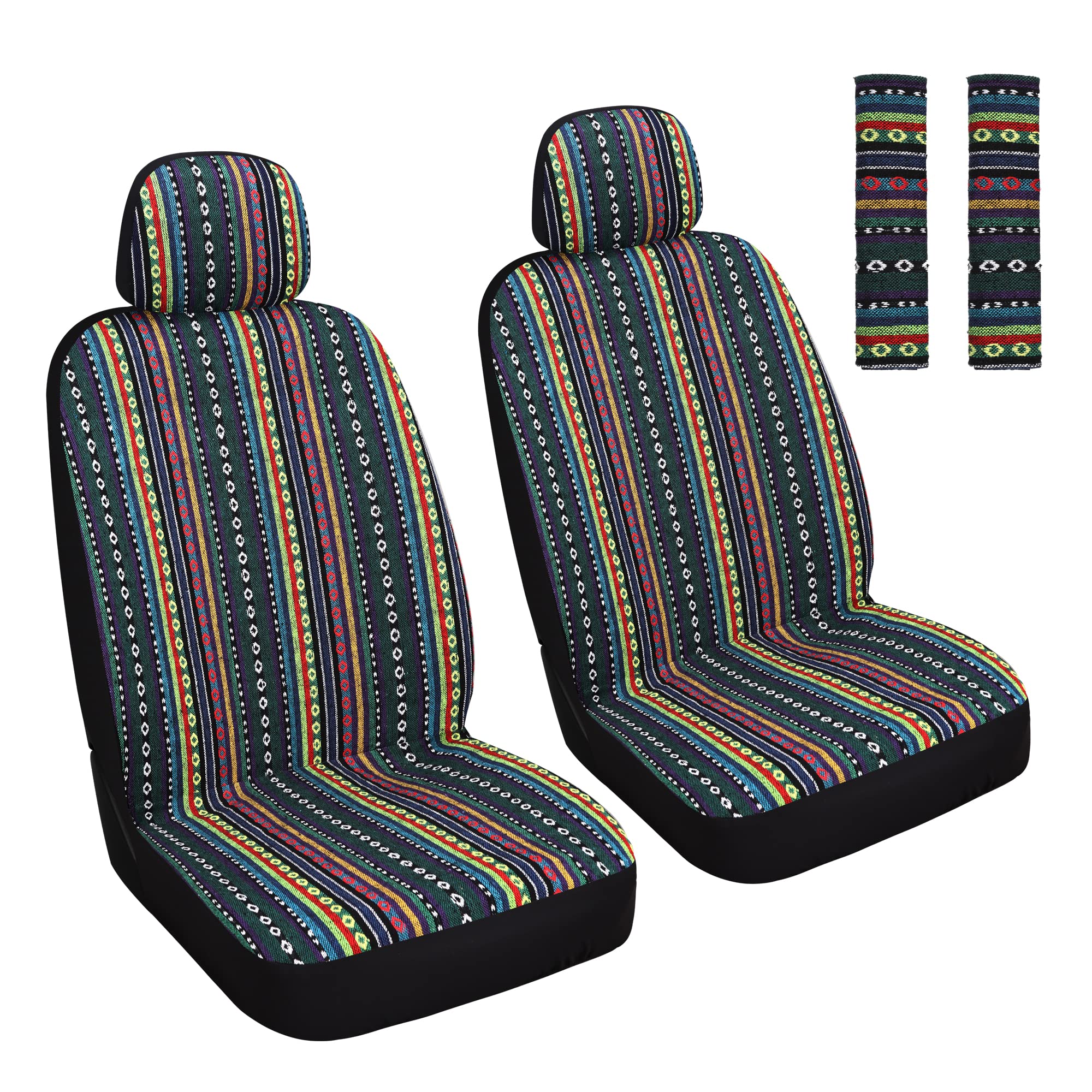 HAIYAOTIMES Baja saddle blanket front seat cover adds color and protection.