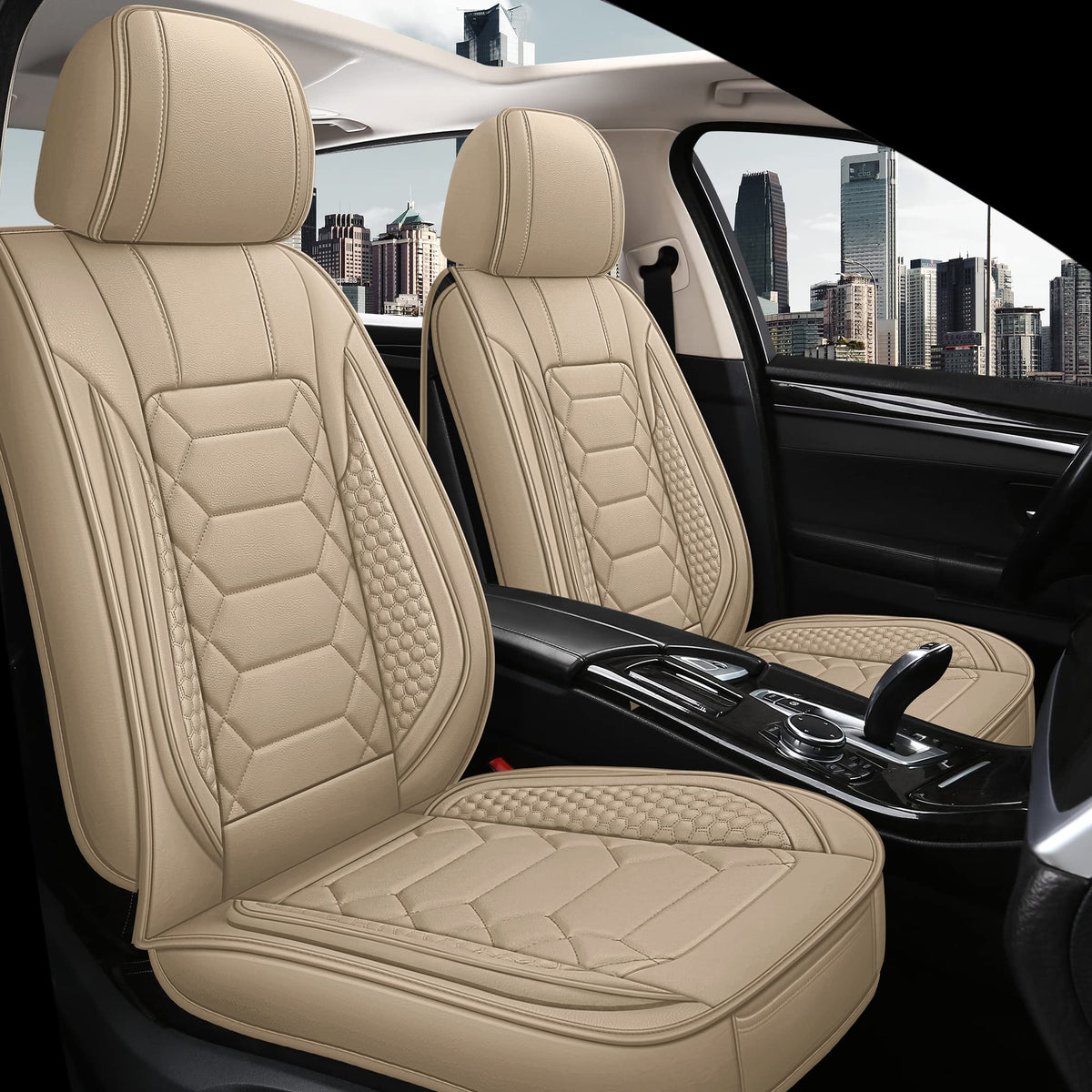 HAIYAOTIMES leather seat covers beige full set provide premium protection and style.
