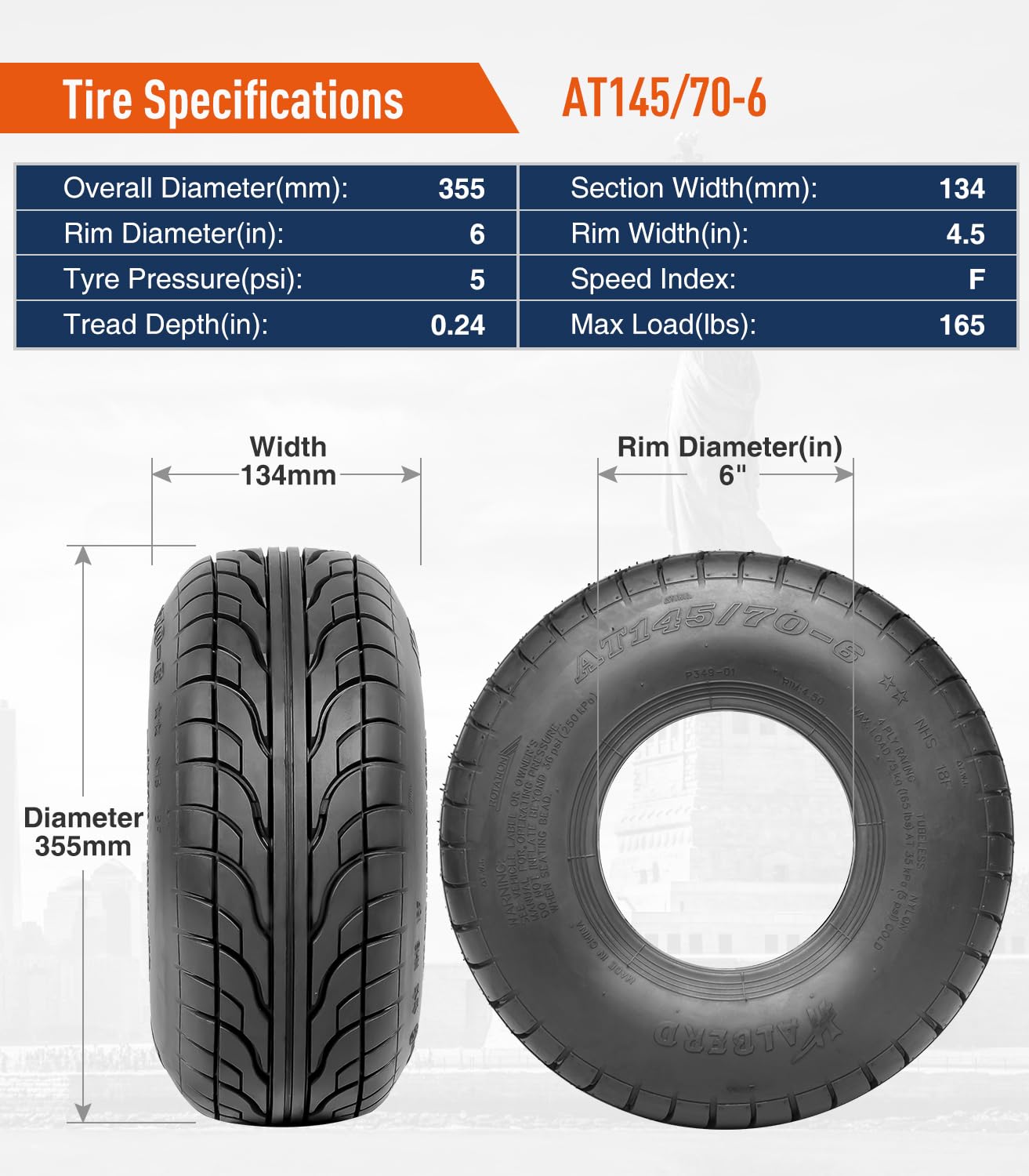 HALBERD 145/70-6 tread-pattern image demonstrates strong traction on hard terrain.
