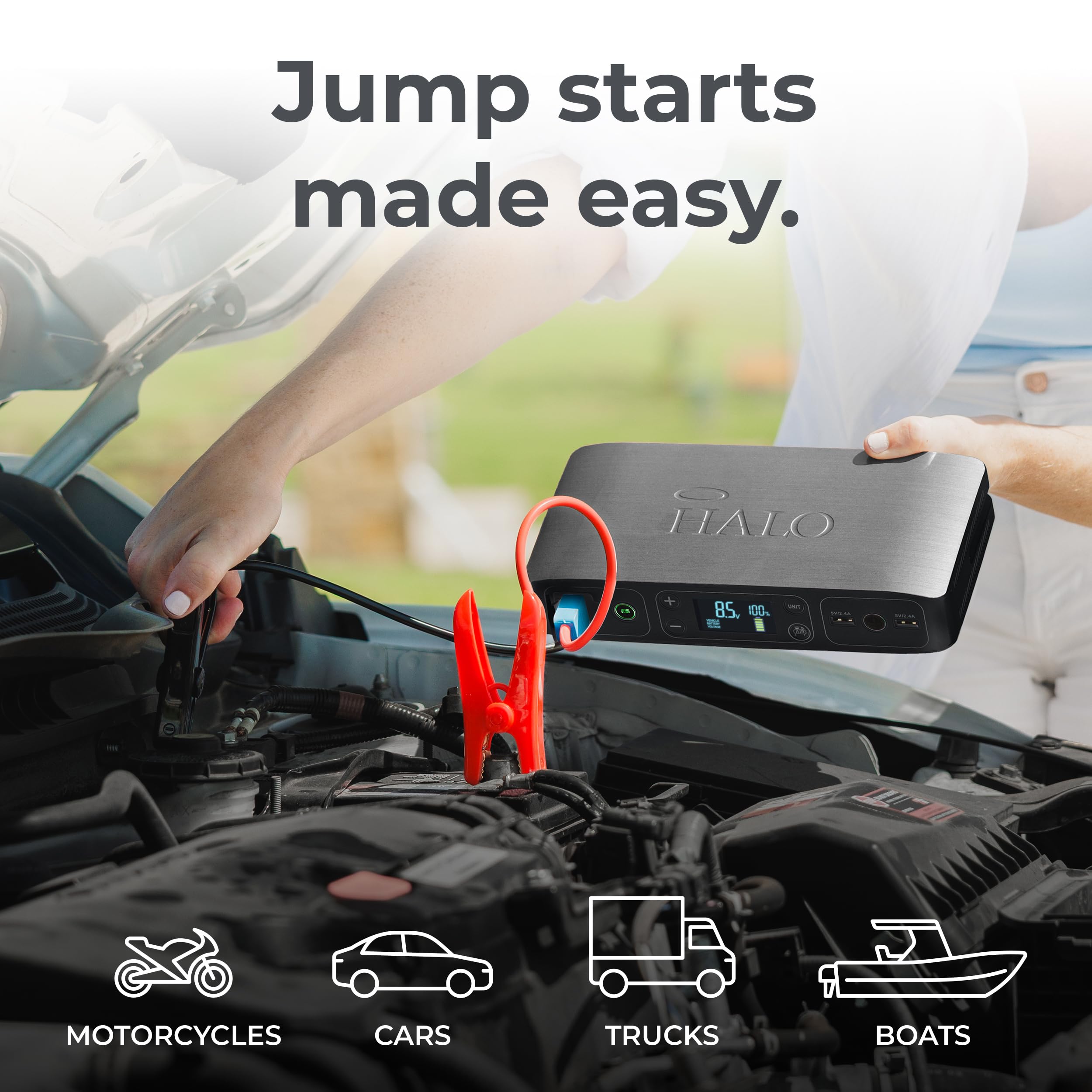 HALO Bolt Air built-in air compressor inflates tires, balls, and more.