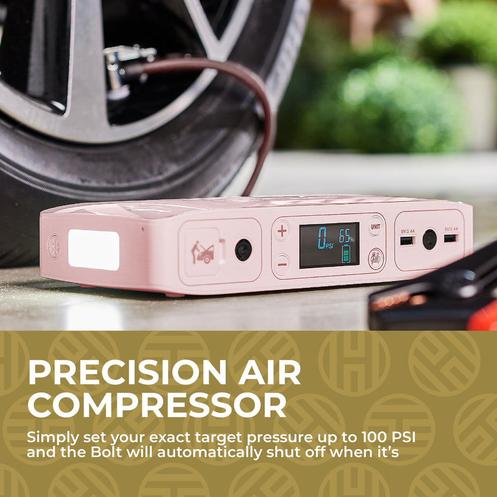 HALO Bolt Air+ air compressor nozzle inflating a tire