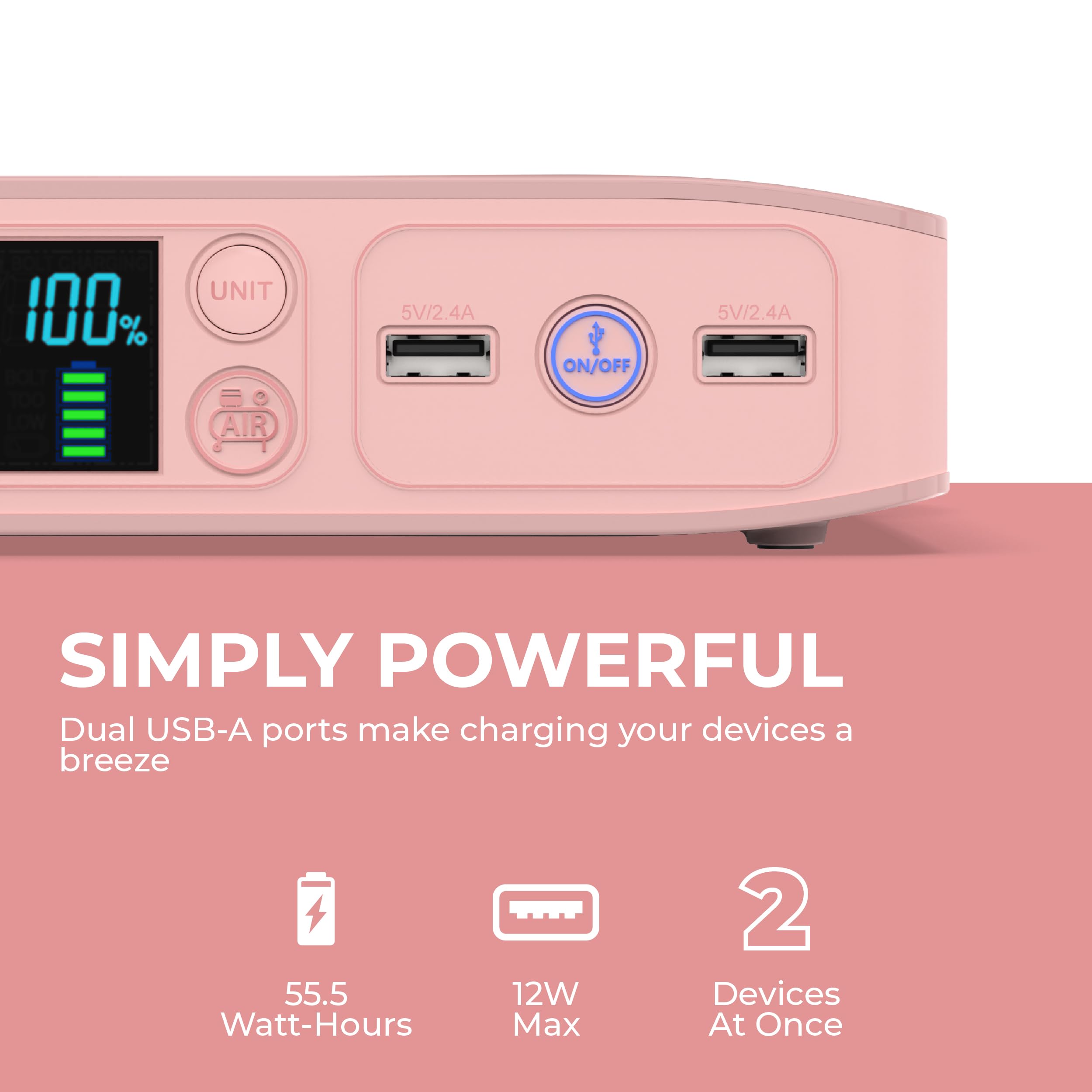 HALO Bolt Air+ LCD display showing battery life and tire pressure