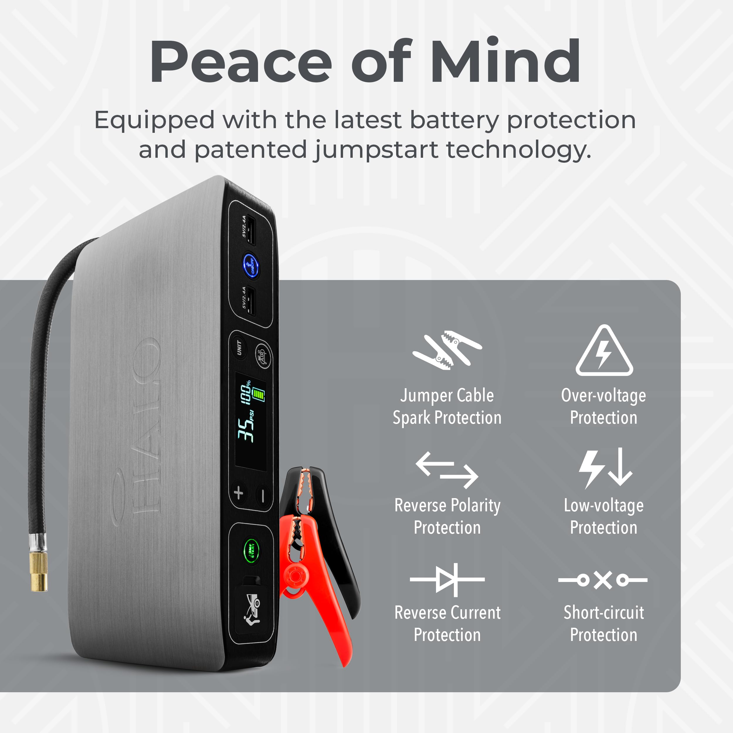 HALO Bolt Air USB power bank charges devices on long trips.