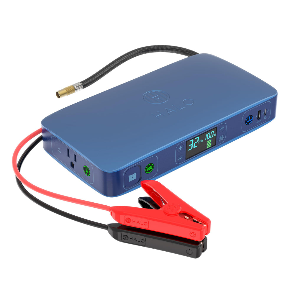 HALO Bolt Ultimate 2 jump-start in action for 12V cars, with safe, spark-free cables.