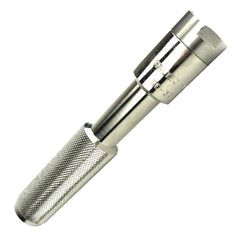 Haltec 377 large bore lock-on air chuck close-up, secure seating on valve threads.