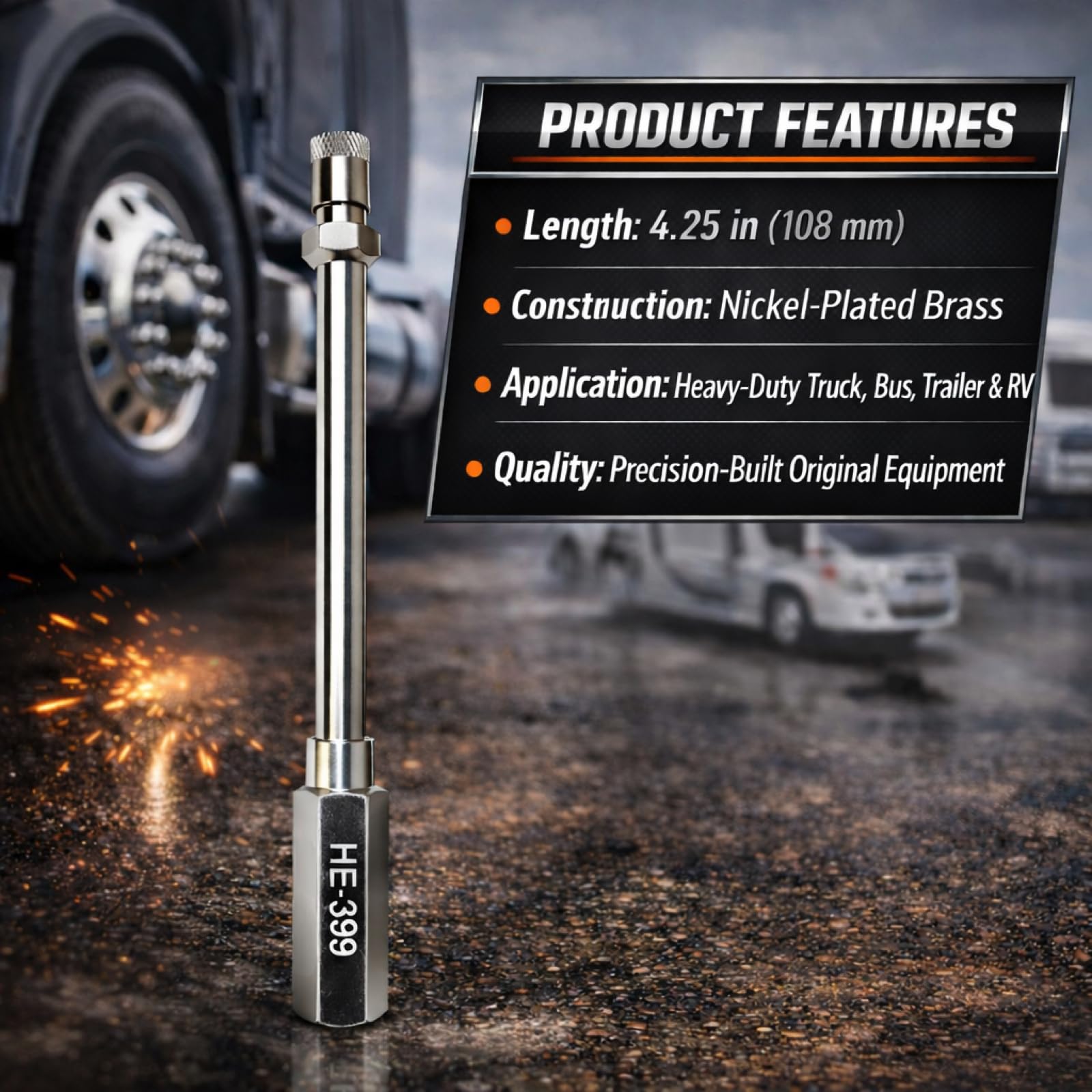 Haltec heavy-duty valve extension mounted on a truck for quick inflation.
