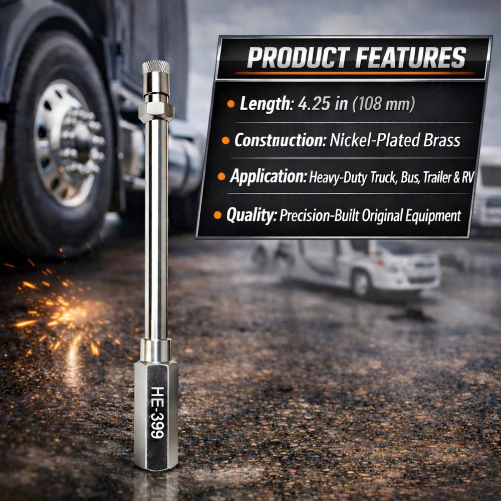 Haltec heavy-duty valve extension mounted on a truck for quick inflation.