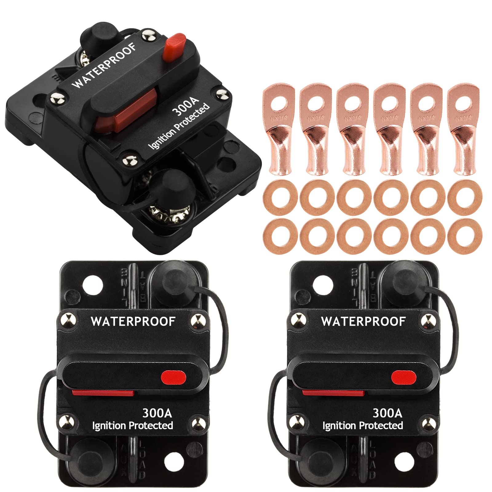Hamolar 3Pack 300A circuit breaker front view with reset button for reliable protection