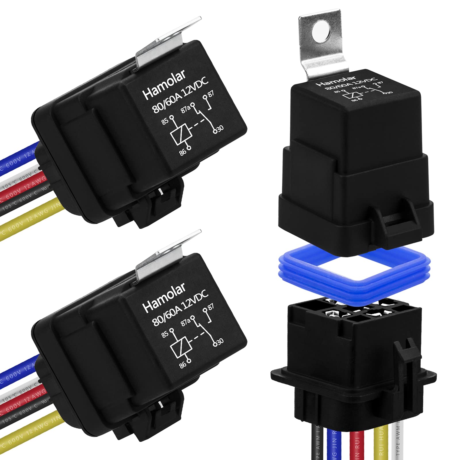 Hamolar relay kit front view showing rugged waterproof housing for automotive use.