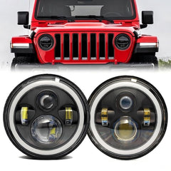 HANBKC 7-inch LED headlights for Jeep Wrangler provide clear night visibility.
