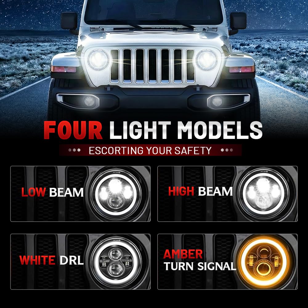 HANBKC LED halo DRL emits a distinctive white glow for style and safety.