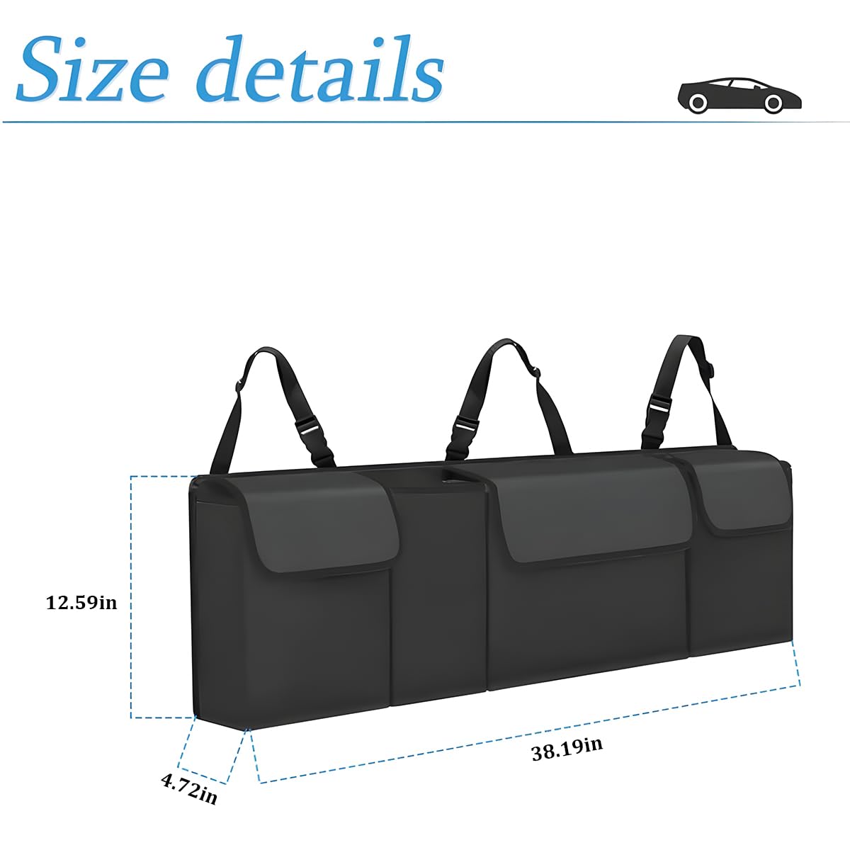 Hanemia backseat hanging organizer attached behind seat for easy reach.