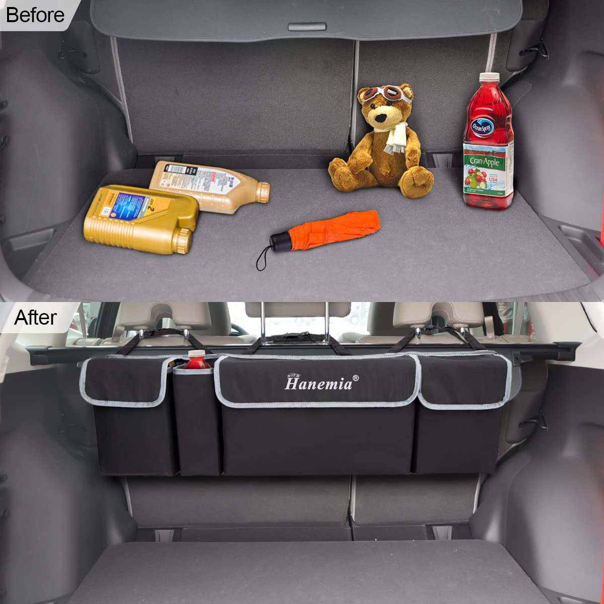 Hanemia bottle holder pocket keeps drinks upright during trips.