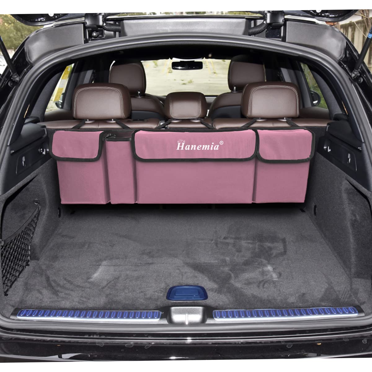 Hanemia backseat installation view shows universal fit for SUVs, trucks, and vans.