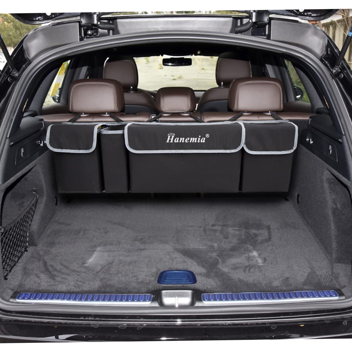 Hanemia collapsible car storage bag saves trunk space when not in use.