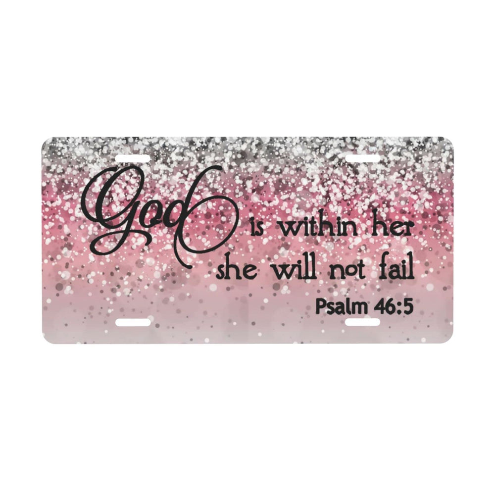 HANGWWZQ Psalm 46:5 front license plate with God Within Her design enhances vehicle personalization.