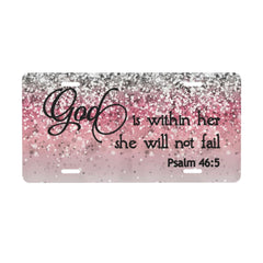 HANGWWZQ Psalm 46:5 front license plate with God Within Her design enhances vehicle personalization.