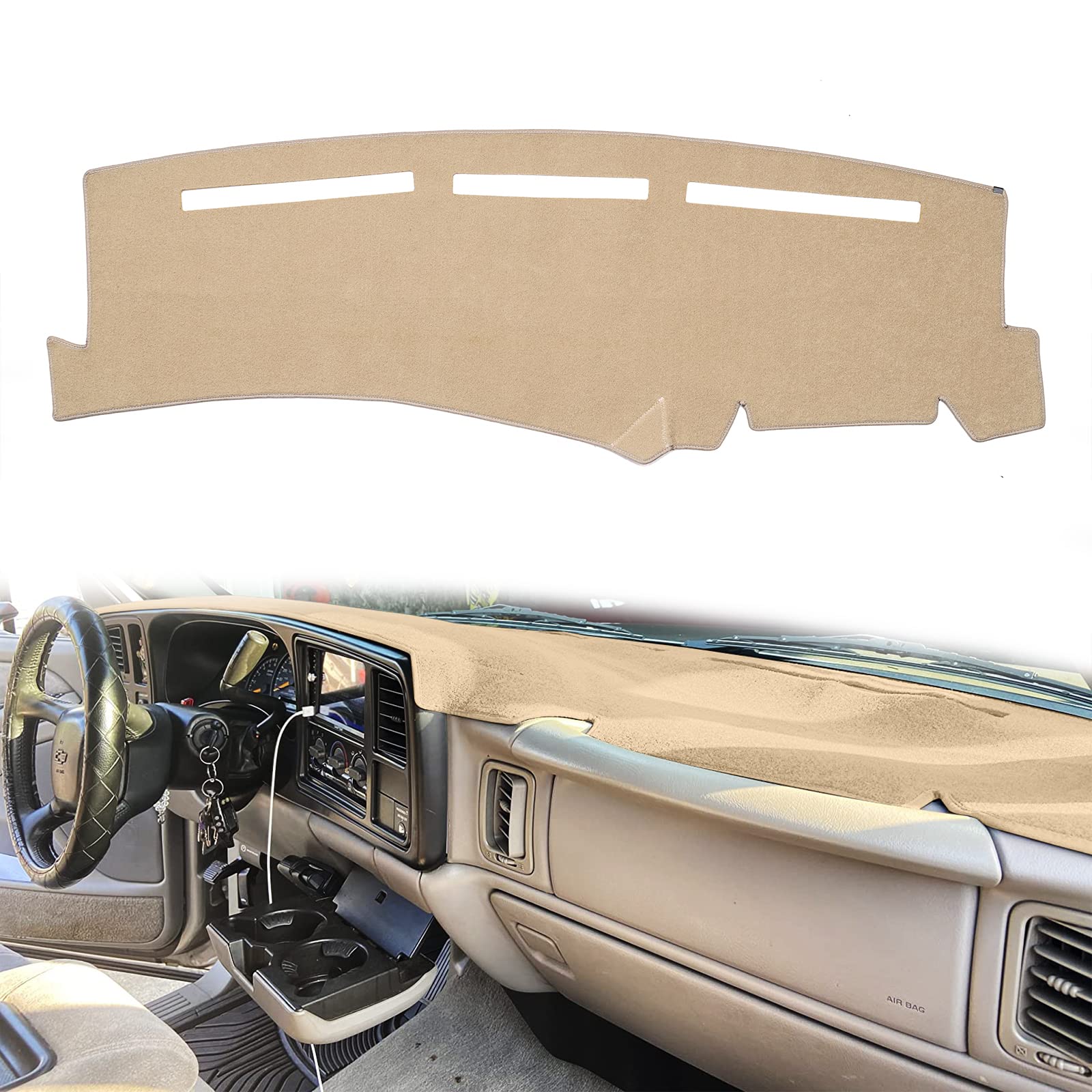 HanLanKa dashboard cover for Chevy Silverado protects against sun damage and keeps the dash looking new.