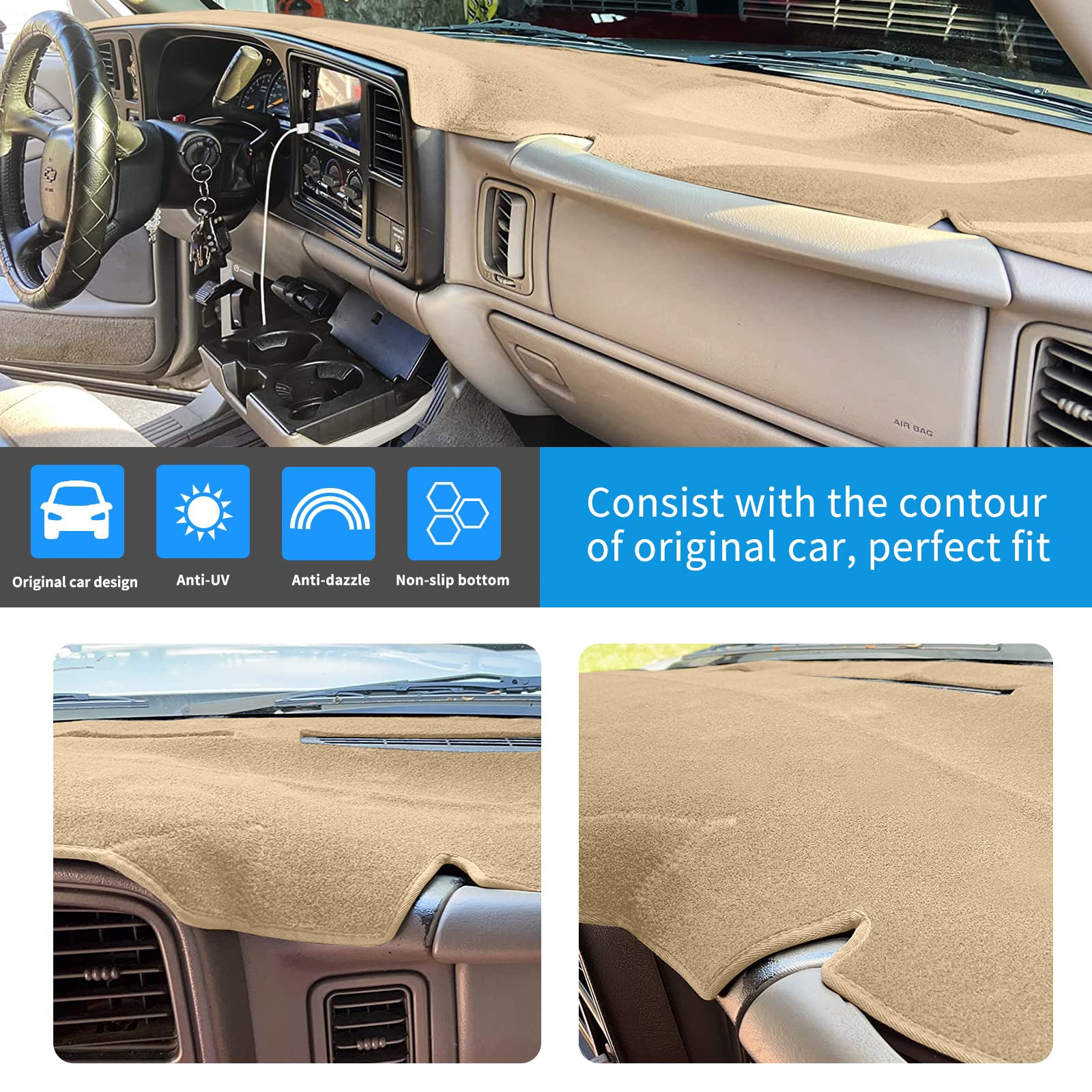 HanLanKa dashboard cover for GMC Sierra reduces reflections, improving visibility on bright days.