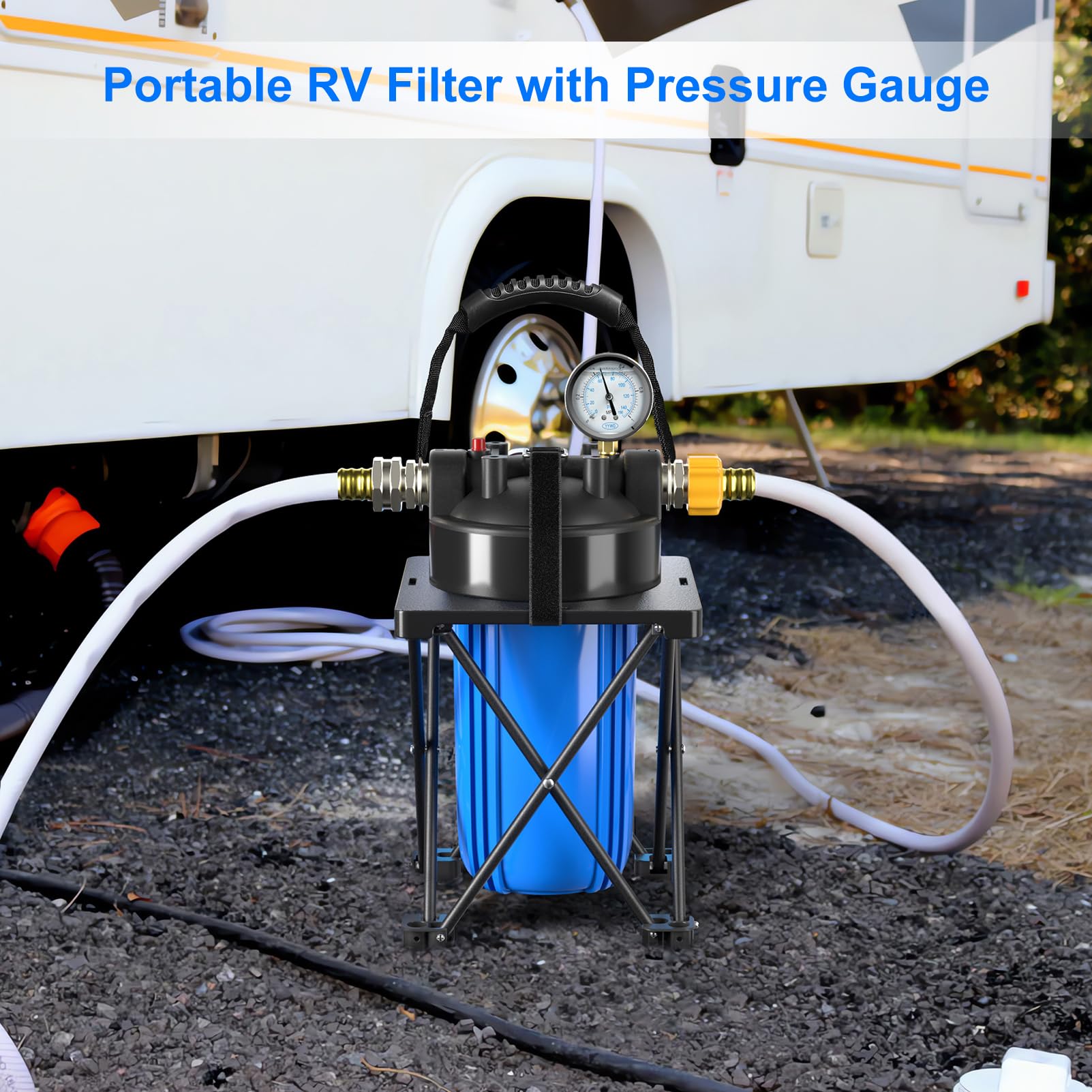 Hansing RV filter brass threads and adapter kit for durable, secure connections.