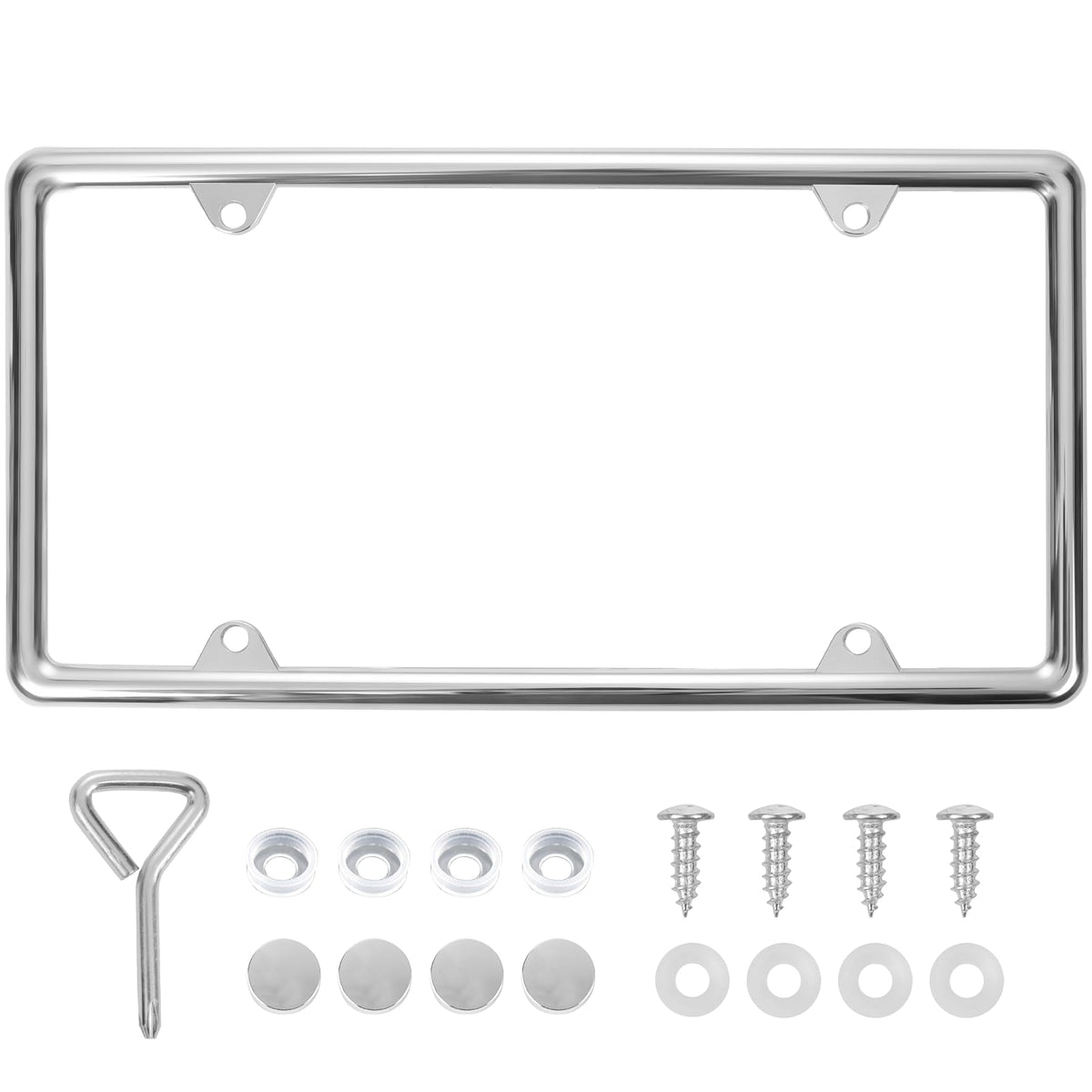Hanwell chrome license frame with curved edge provides clean fit for 4-hole plates