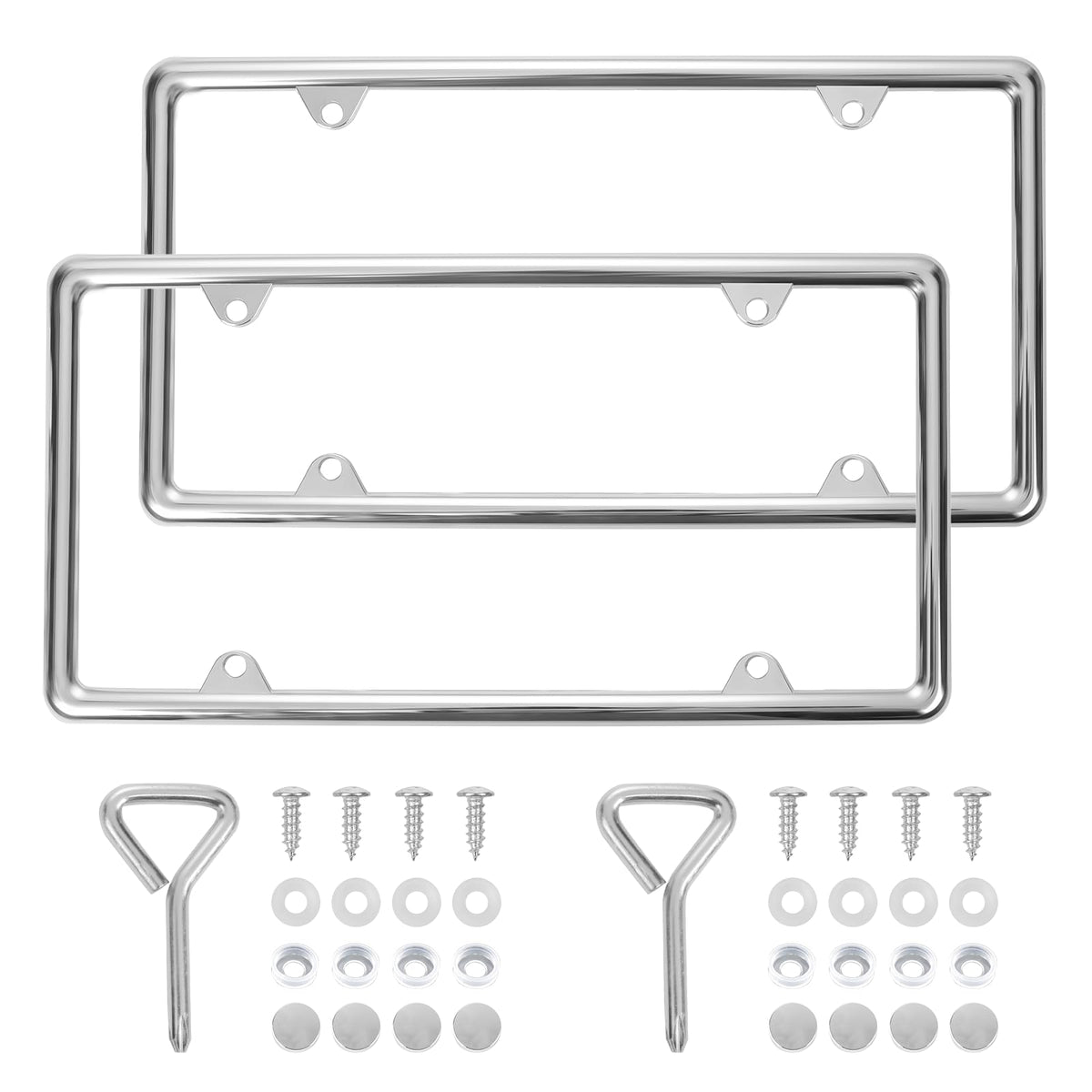 Hanwell chrome license-frame front view shows its durable rust-resistant finish and sleek shine