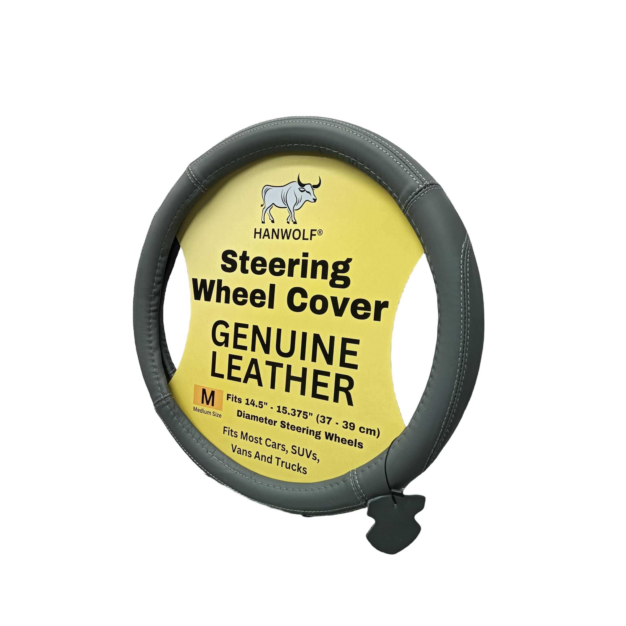 HANWOLF steering cover 15-inch genuine leather for durable, refined feel