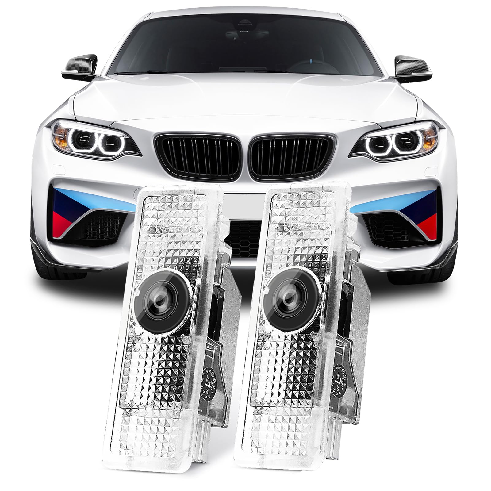 HAOGI Never Fade HD door light projector displays the BMW logo for elevated entry ambiance.