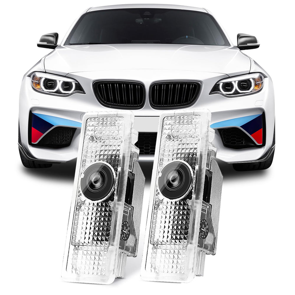 HAOGI Never Fade HD door light projector displays the BMW logo for elevated entry ambiance.