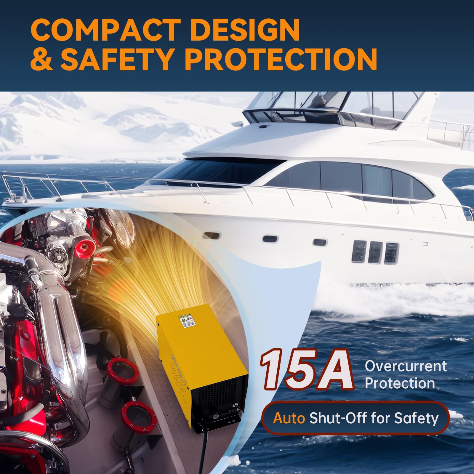 Marine-grade Haoguo heater housing resisting corrosion and moisture.