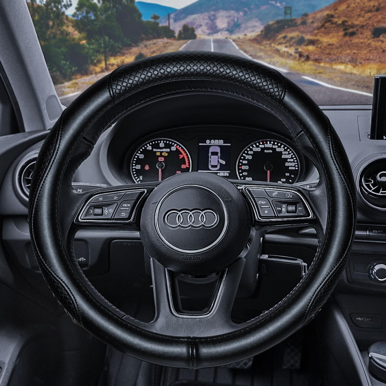 HAOKAY genuine leather steering wheel cover delivers soft touch and comfort.