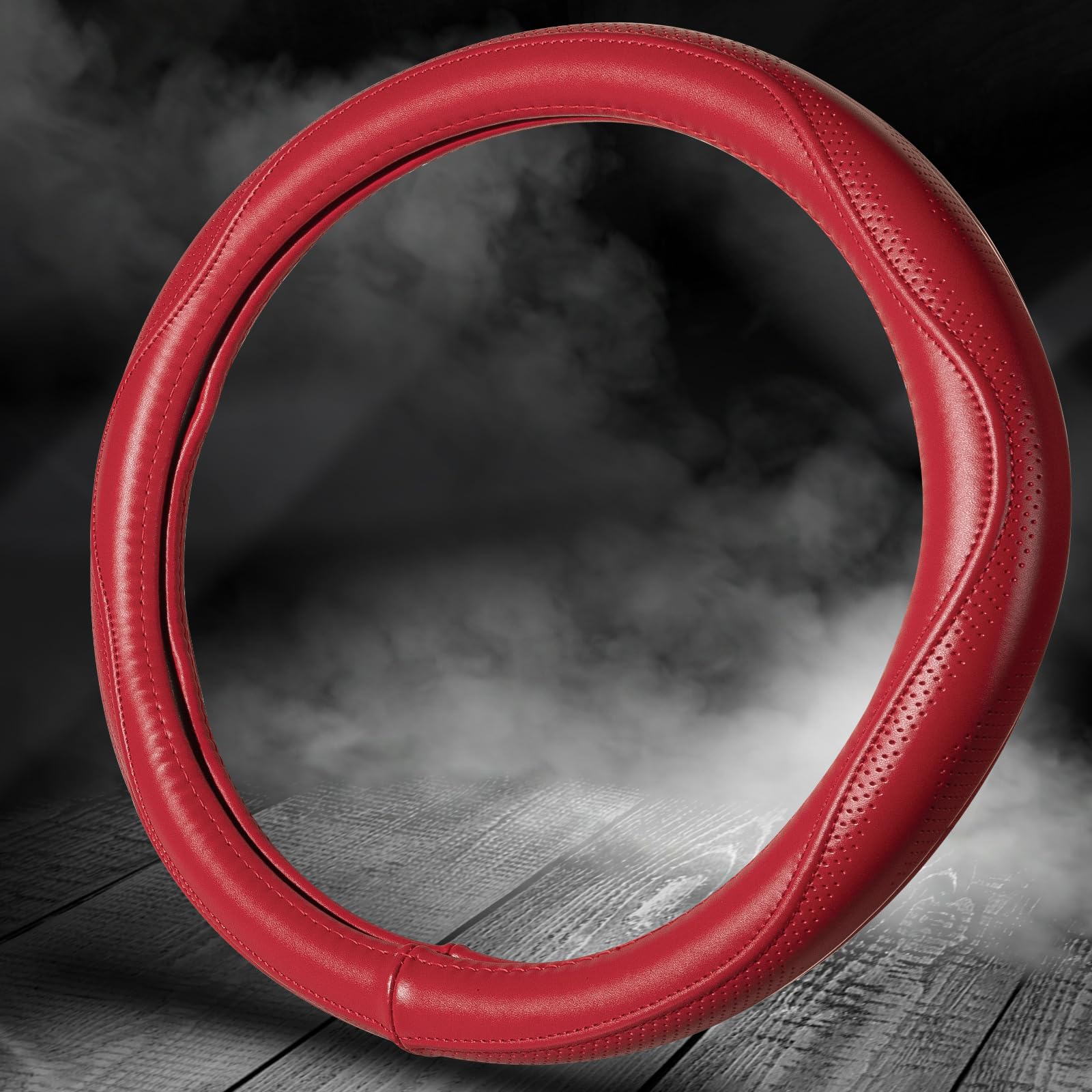 HAOKAY red leather steering wheel cover protecting against fading and wear