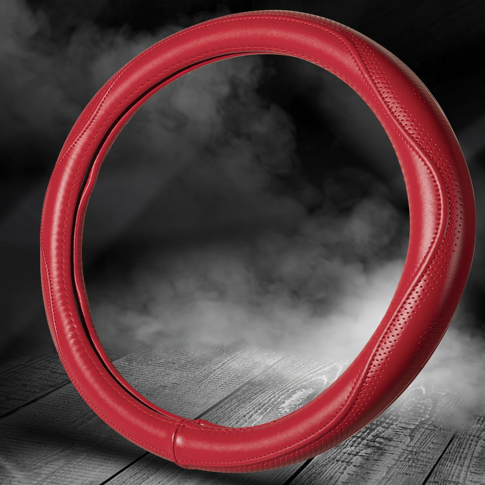 HAOKAY red leather steering wheel cover protecting against fading and wear