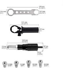Haokixin rivet gun offers four head sizes for versatile fastening.