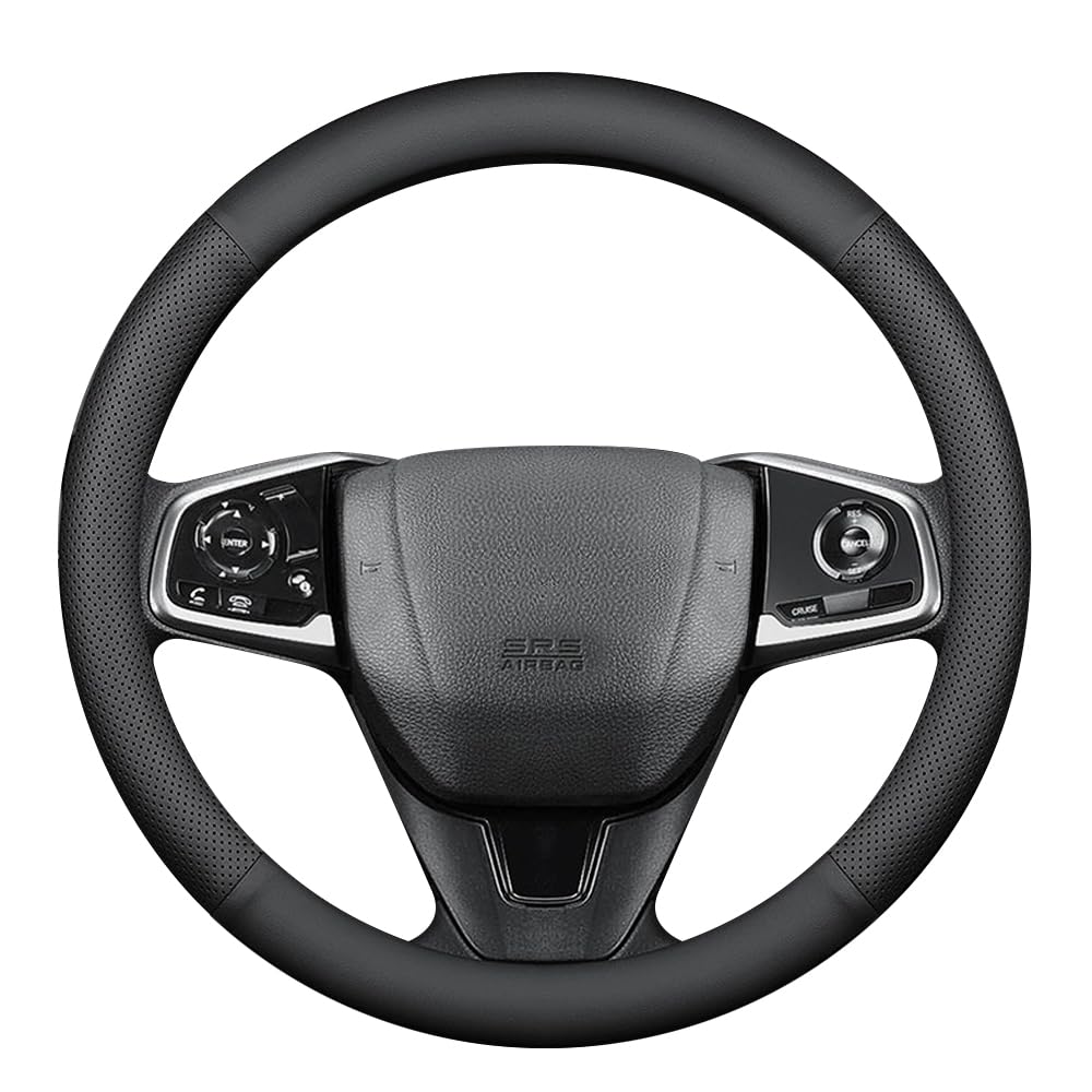 Breathable Nappa leather steering wheel cover improves hand comfort.