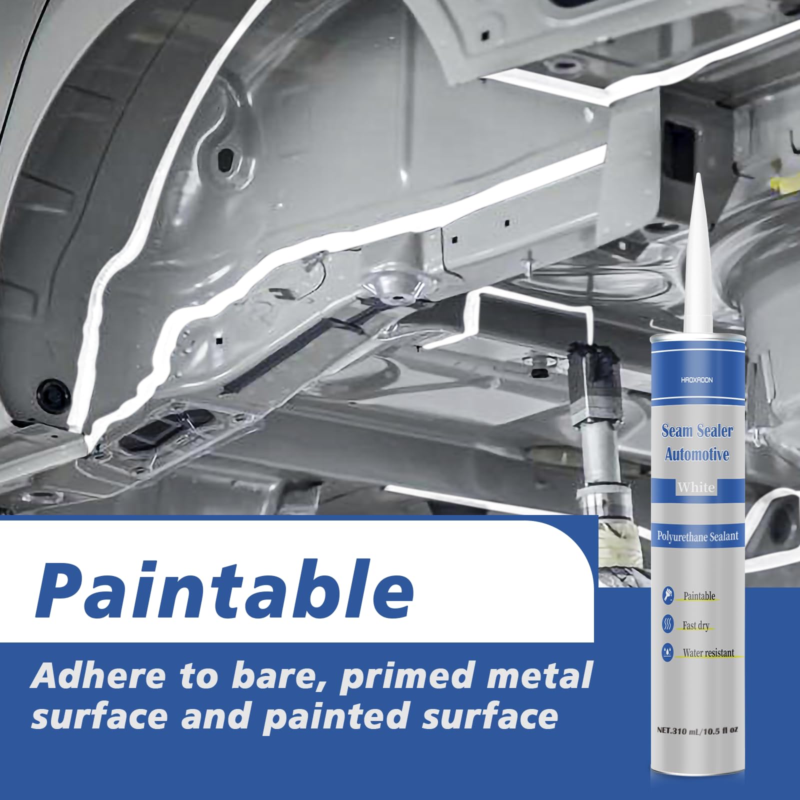 HAOXAOON seam sealer bottle shown with application on auto body.
