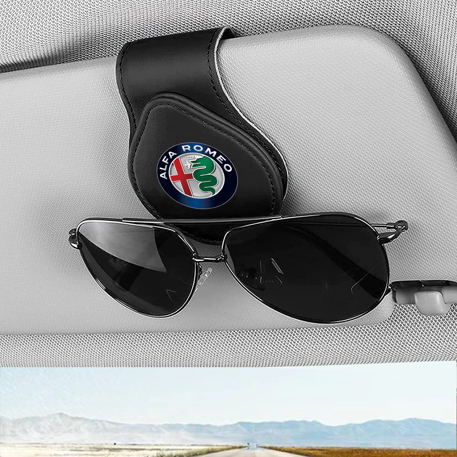 HAPIZWLU sunglasses holder on car visor keeps glasses secure while driving.