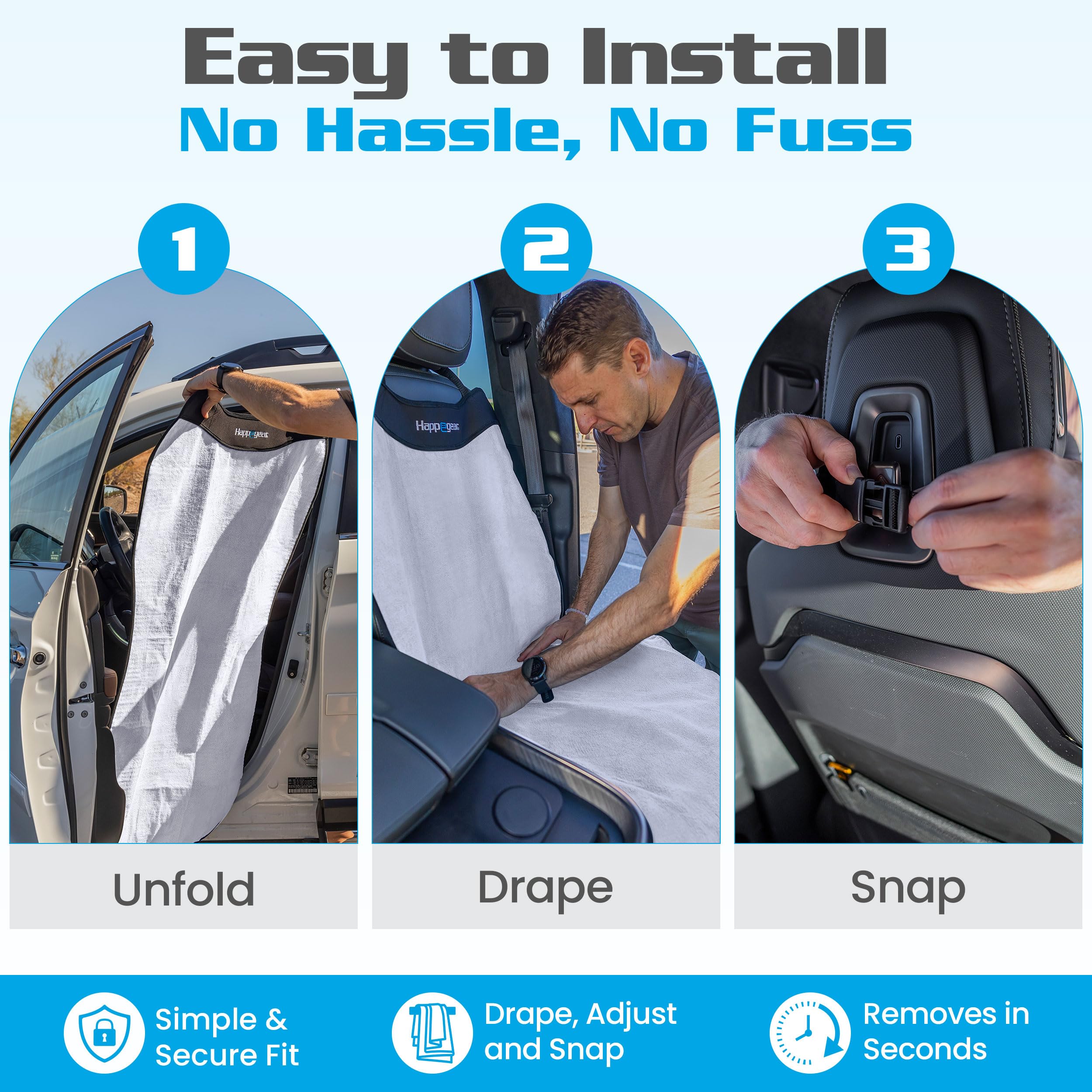 HAPPEGEAR Happeseat easy-install buckle system for quick protection
