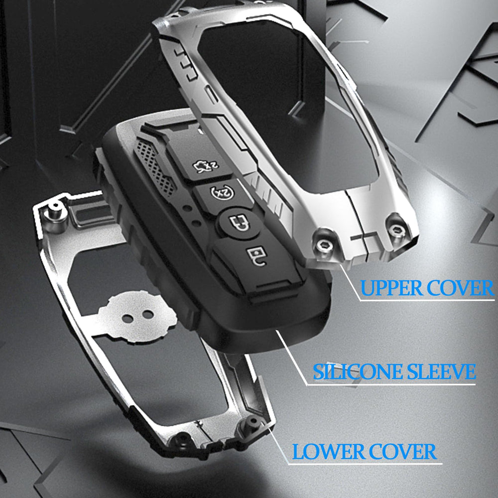 Happtoy heavy metal key fob cover 5-button closeup highlights engravings.