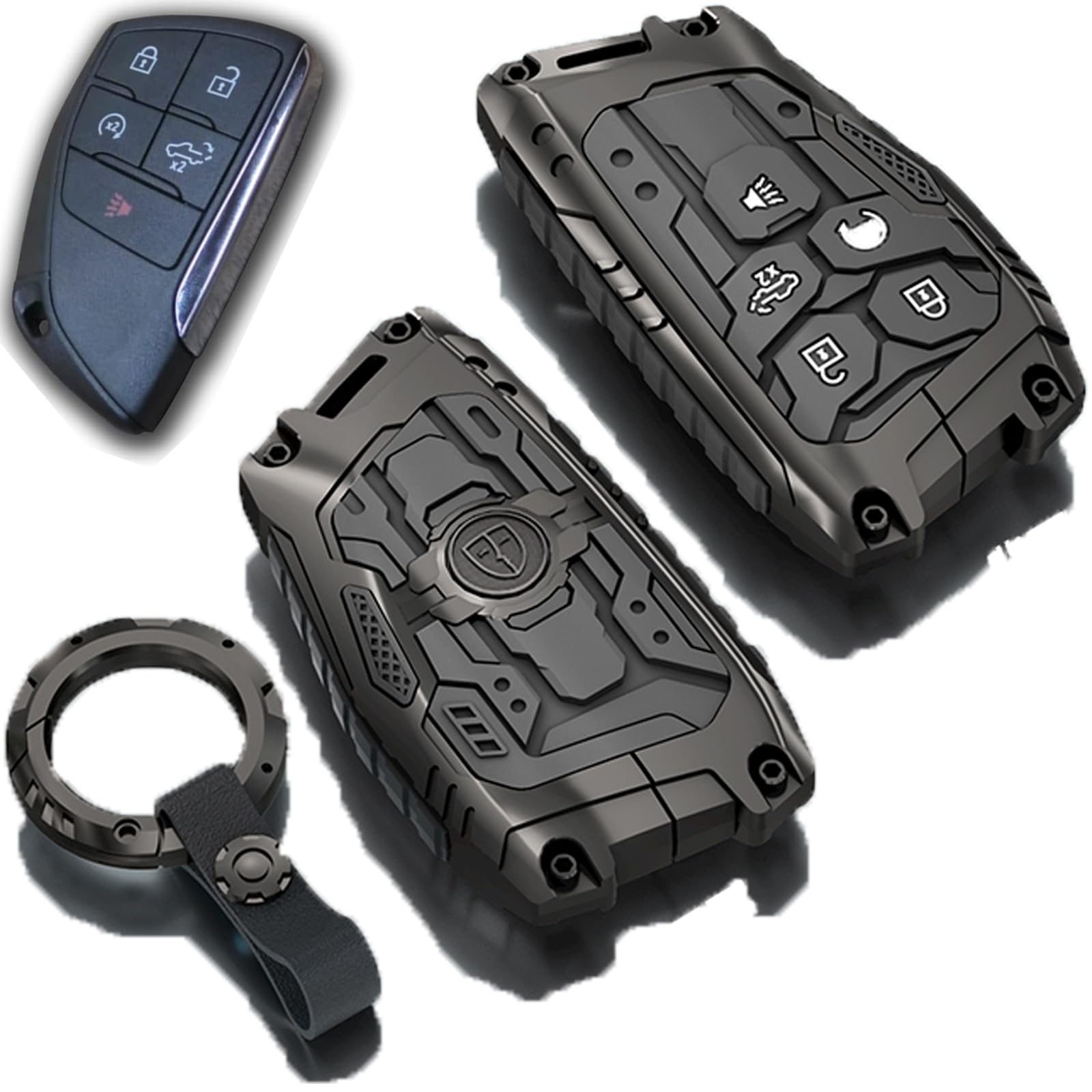Happtoy heavy metal key fob cover front view shows premium zinc alloy finish.