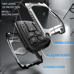 Happtoy heavy metal key fob cover installed on key demonstrates quick screw-in setup.